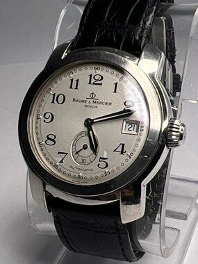 Baume & Mercier 39mm Steel Capeland Automatic Date Watch Silver Off White Dial